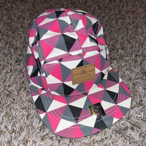 City Hunter USA five panel adjustable baseball cap hat pink white gray triangle